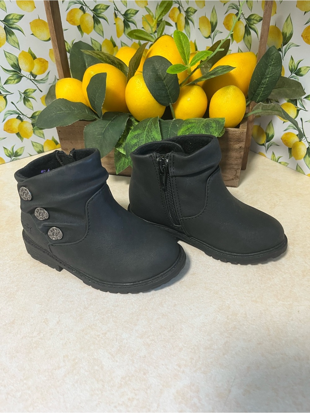 Girls' Black Ankle Boots with Side Buttons - Kids Shoes Size 7 T